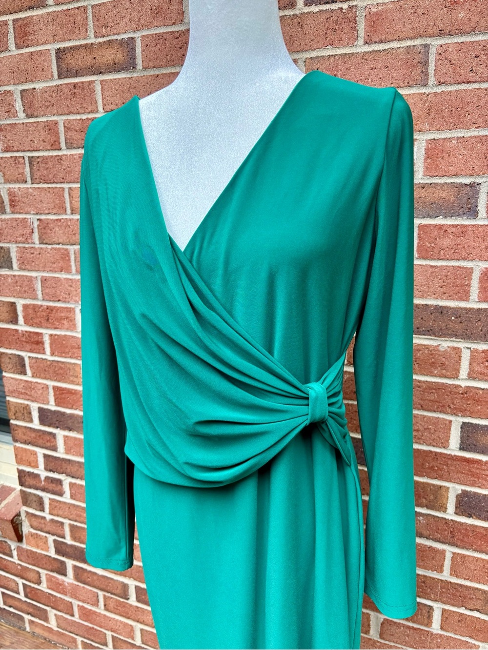 Joseph Ribkoff Emerald Green Faux Wrap Dress Size 16 Canada Elegant Cocktail - Picture 3 of 7